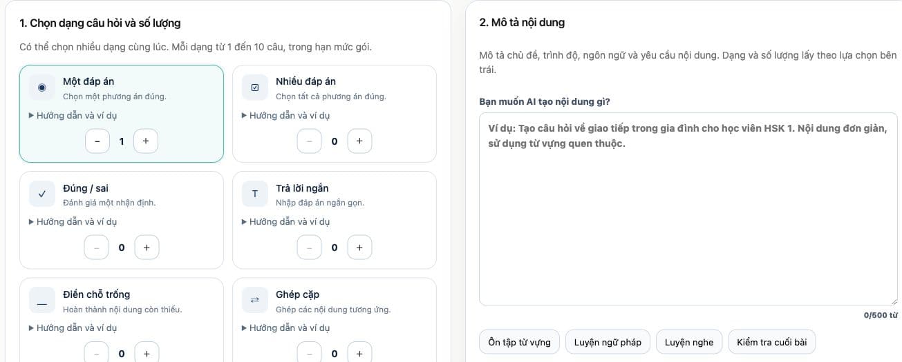 Ô prompt đã mở sau khi chọn một câu hỏi